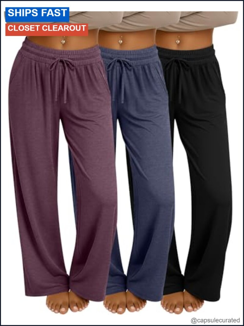 Wide Leg Sweatpants Loose Lounge Pants with Pockets 3 Pack